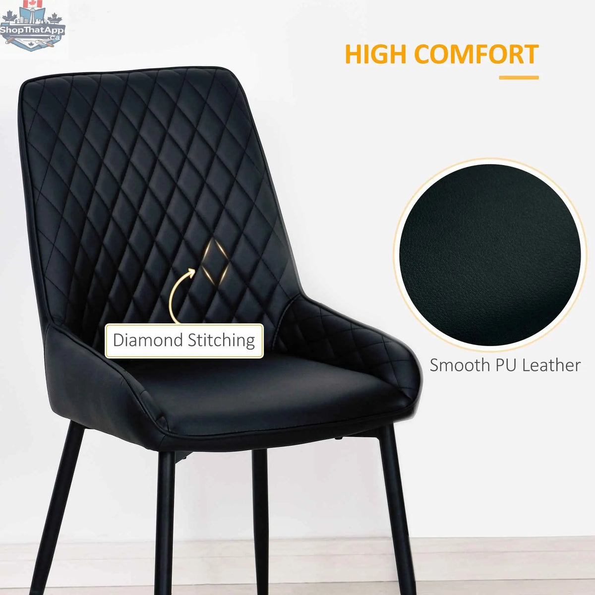 Set of 2 black Blake modern dining chairs with diamond tufting and steel legs by SLOTH Nation
