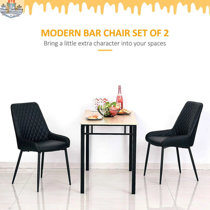 Set of 2 black Blake modern dining chairs with diamond tufting and steel legs by SLOTH Nation