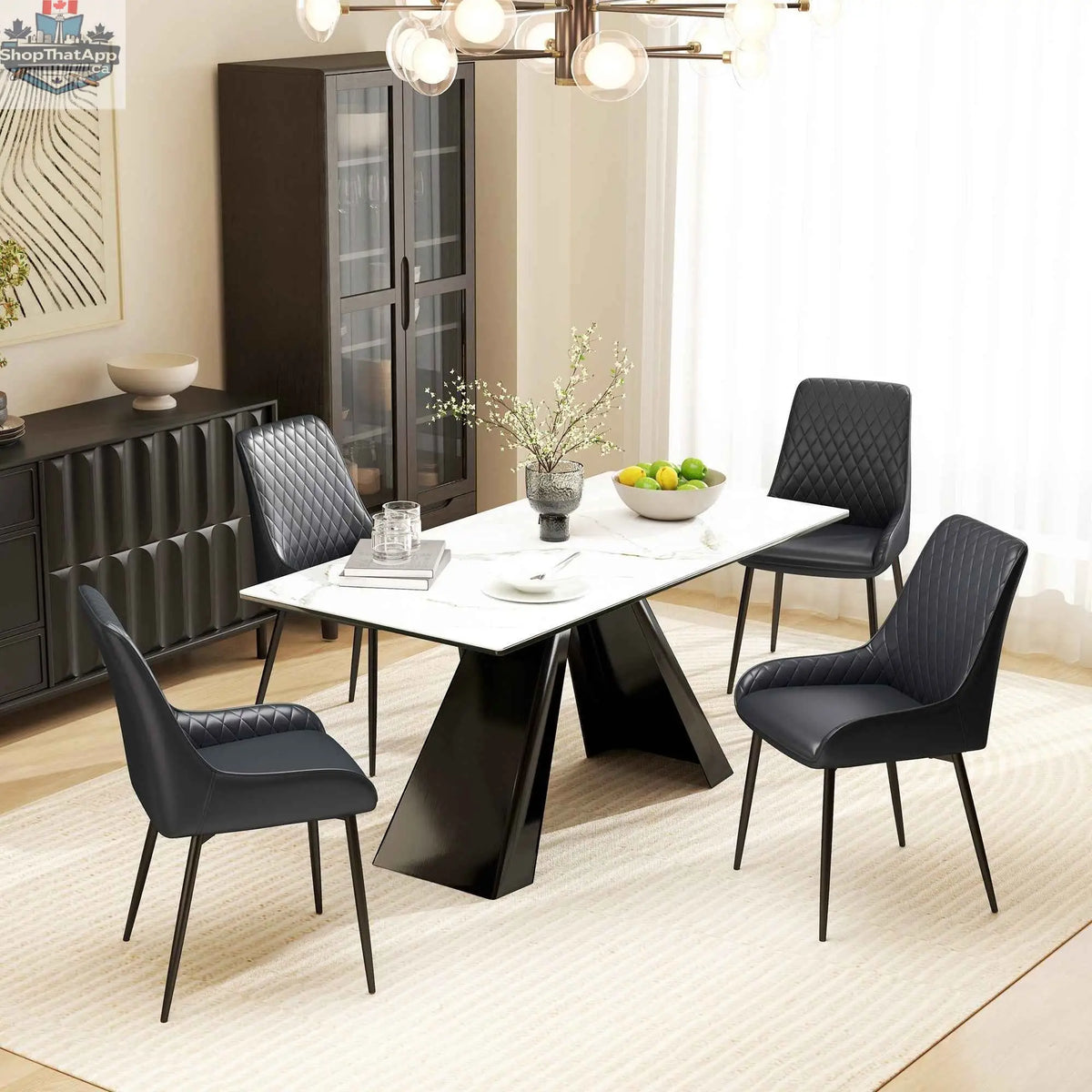 Set of 2 black Blake modern dining chairs with diamond tufting and steel legs, stylish and comfortable for contemporary dining rooms.