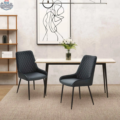 Set of two black Blake modern dining chairs with diamond tufting and steel legs by SLOTH Nation