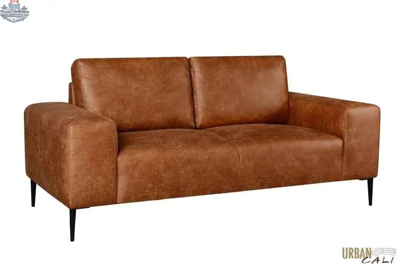 Rustic light brown Freeman loveseat by SLOTH Nation, showcasing stylish comfort with urban Cali-inspired design.
