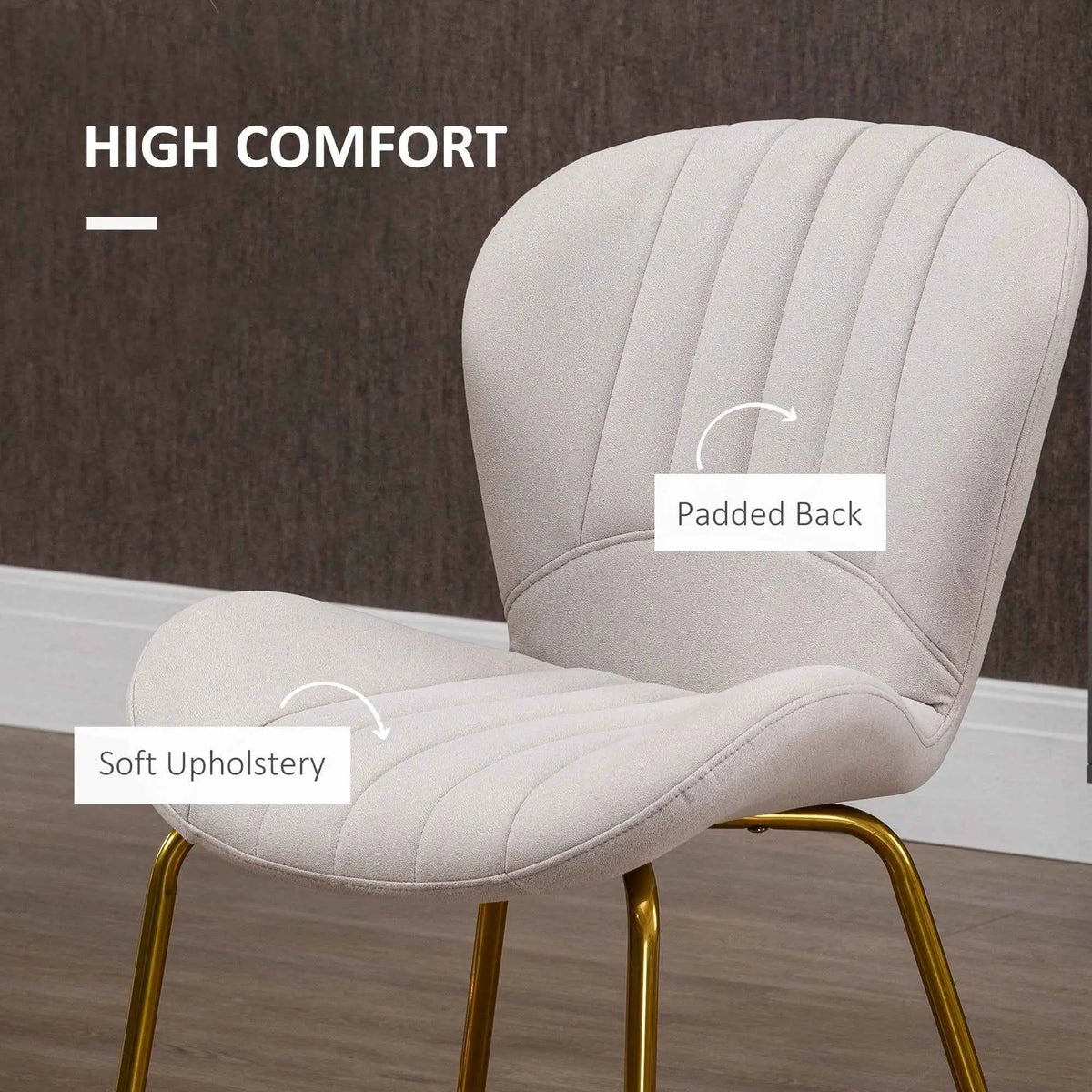 Set of two Lux modern dining chairs by SLOTH Nation with cushioned backrests in cream white upholstery.