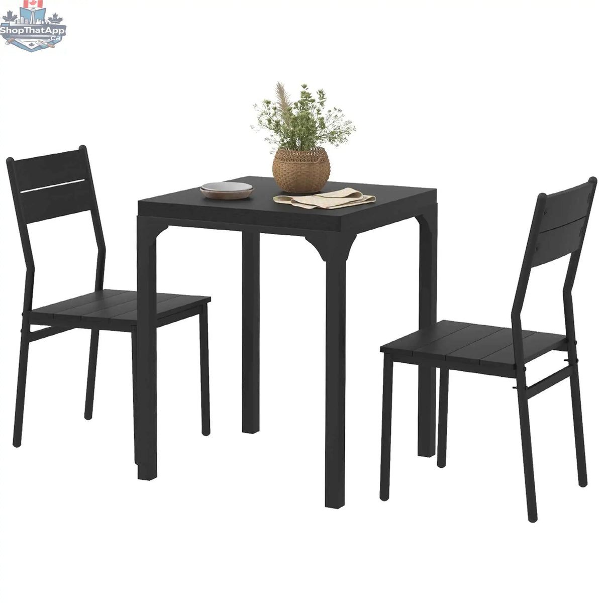 Black 3-piece dining set by SLOTH Nation, compact furniture for small spaces with a table and two chairs in a modern design.