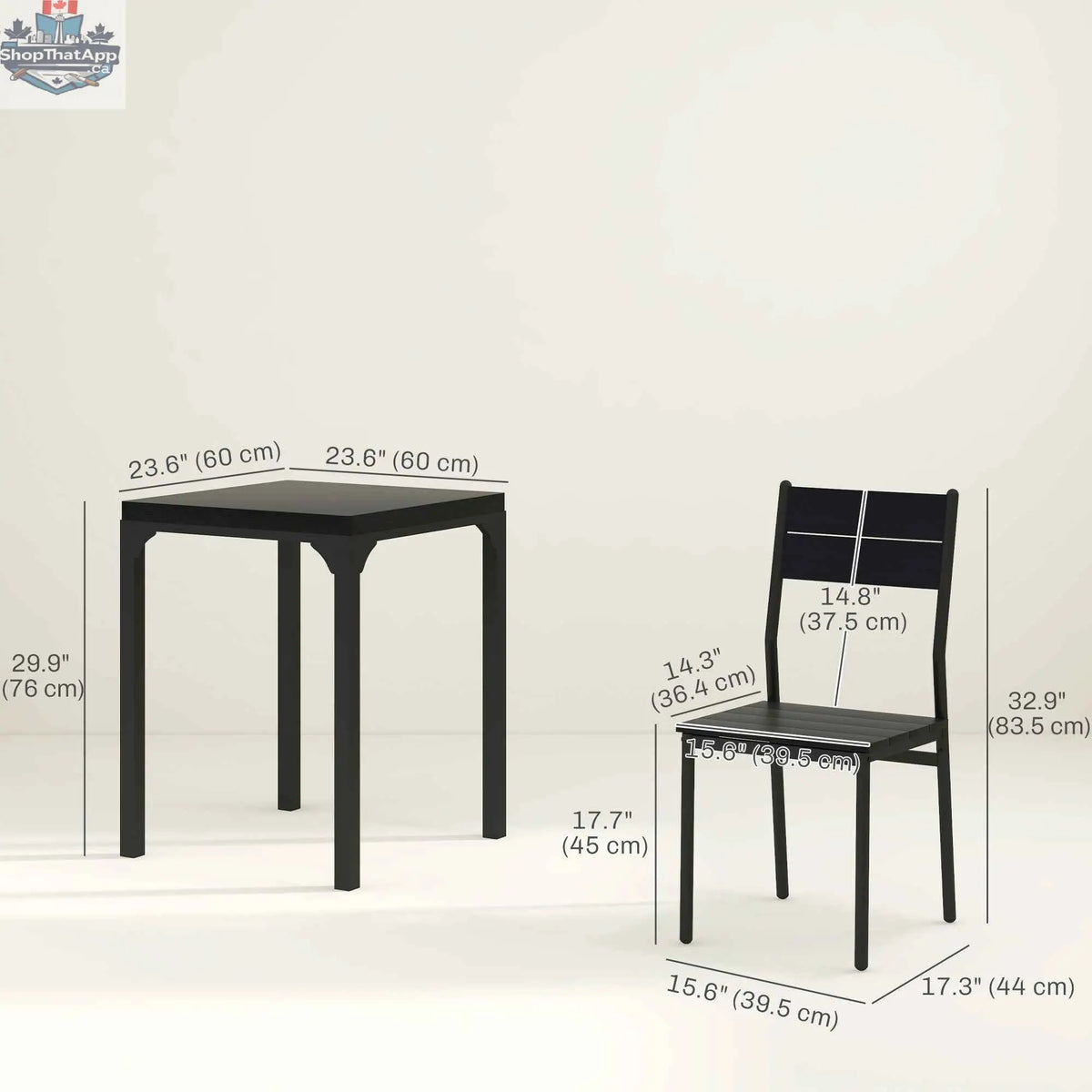 Black Kurt 3-piece dining set for small spaces by SLOTH Nation, includes table and two chairs with modern design.