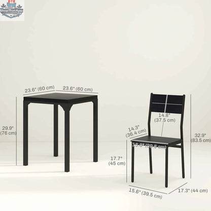 Black Kurt 3-piece dining set for small spaces by SLOTH Nation, includes table and two chairs with modern design.