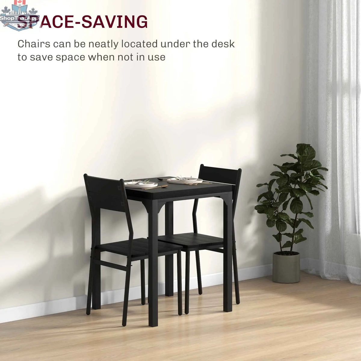 Black Kurt 3-piece dining set for small spaces by SLOTH Nation, includes table and two chairs, modern compact furniture for dining.