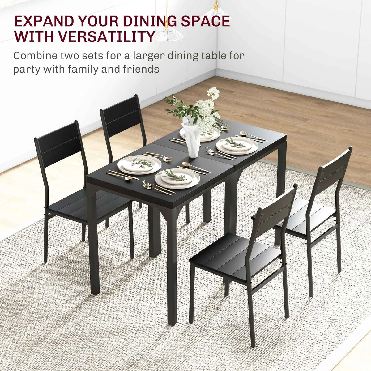 Black Kurt 3-piece dining set for small spaces by SLOTH Nation featuring a compact table and two matching chairs.