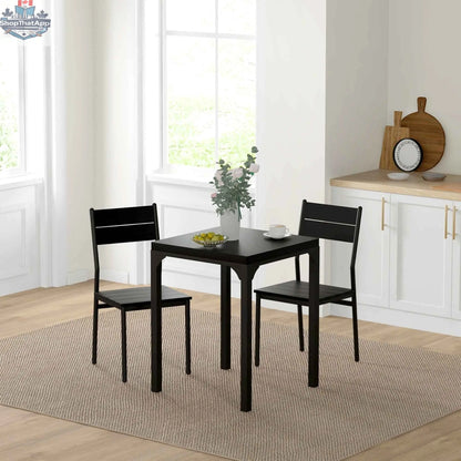 Black Kurt 3-piece dining set by SLOTH Nation, compact furniture for small spaces with a table and two chairs.