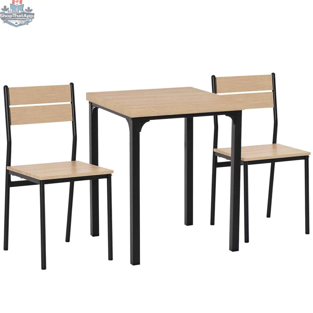 Small space dining set by SLOTH Nation with natural wood finish, includes 3-piece Kurt dining table and chairs