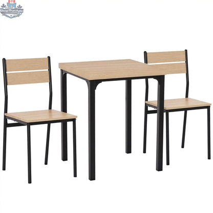Small space dining set by SLOTH Nation with natural wood finish, includes 3-piece Kurt dining table and chairs