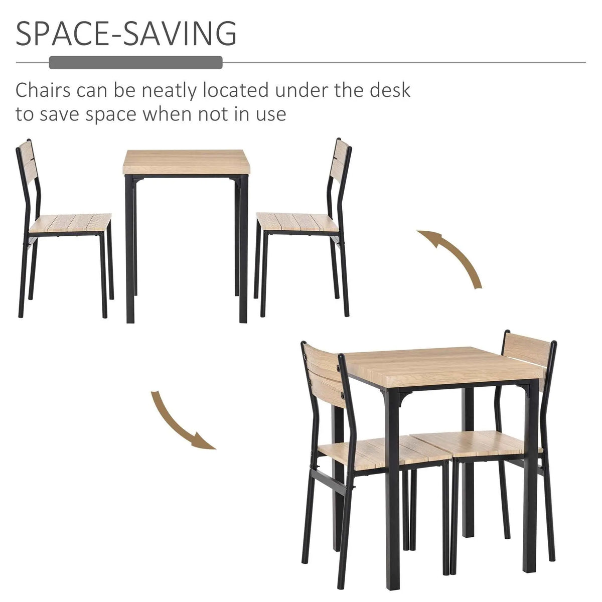 SLOTH Nation Kurt small space dining set with 3 natural wood finish pieces, including a table and two chairs for compact dining areas.