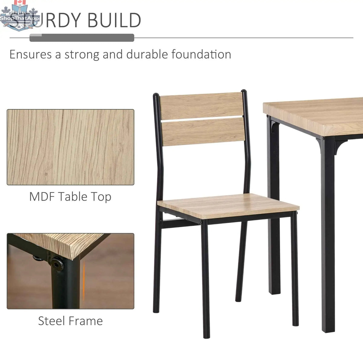 Small natural wood 3-piece dining set by SLOTH Nation, includes table and two chairs, ideal for compact dining spaces.