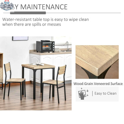 Small space dining set by SLOTH Nation, 3-piece natural wood design with table and two chairs for compact dining areas.