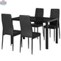 Black Zaya Glass 5-piece dining set by SLOTH Nation with rectangular table and four chairs, ideal for small spaces.