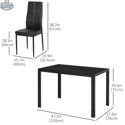 Black Zaya Glass Dining Set by SLOTH Nation, 5-piece rectangular furniture for small dining spaces with sleek glass tabletop.