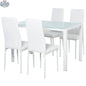White Zaya glass dining set with 5-piece rectangular table and chairs, ideal for small spaces, by SLOTH Nation.