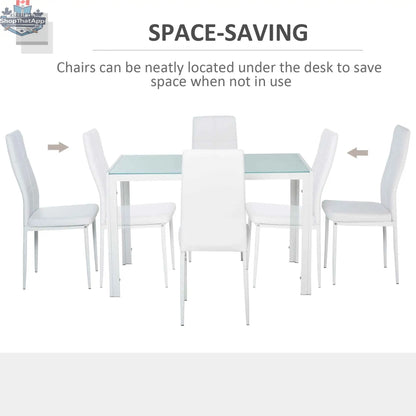 White Zaya Glass 5-piece rectangular dining set by SLOTH Nation, ideal for small spaces, includes table and four chairs.