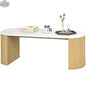 Cameron faux-marble coffee table with natural wood base, modern furniture piece by SLOTH Nation featuring sleek marble top and sturdy wooden legs.