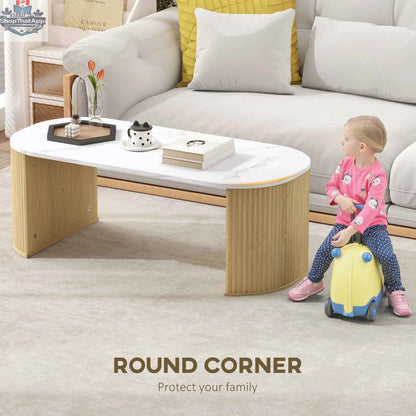 SLOTH Nation Cameron faux-marble coffee table with natural wood base, modern furniture piece for living room decor.