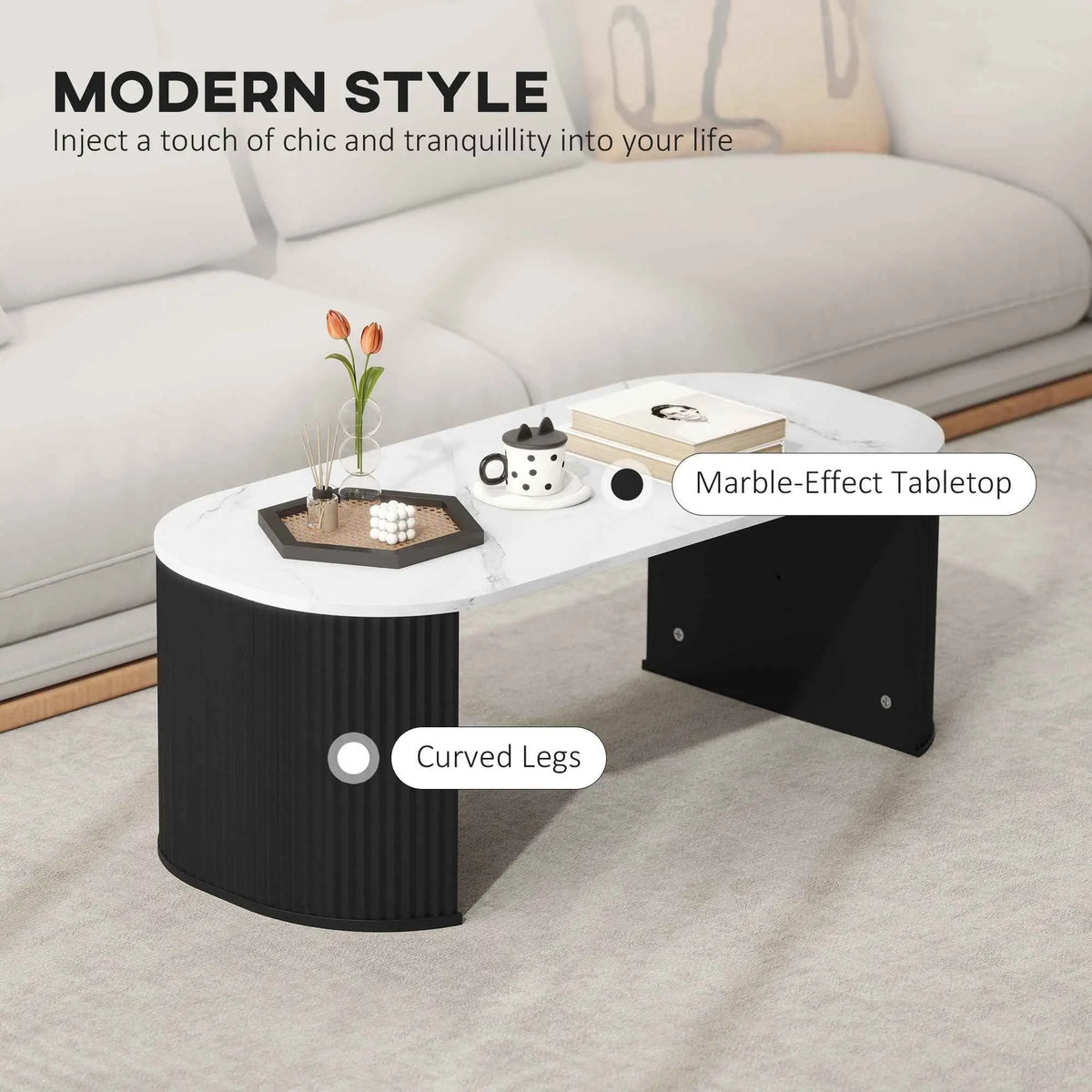SLOTH Nation Cameron modern coffee table with black faux-marble surface and sleek furniture design.