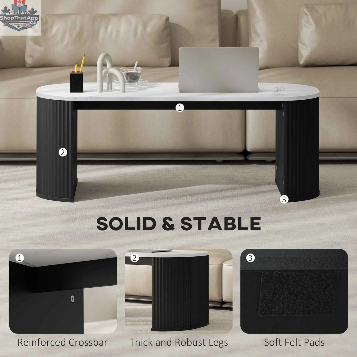 Black faux-marble Cameron Modern Coffee Table by SLOTH Nation with sleek design and sturdy wooden base.