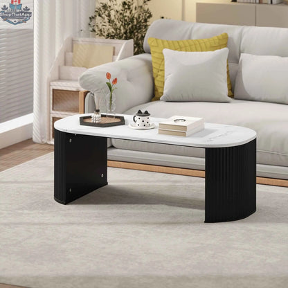 Black faux-marble Cameron modern coffee table by SLOTH Nation featuring sleek furniture design and contemporary style.