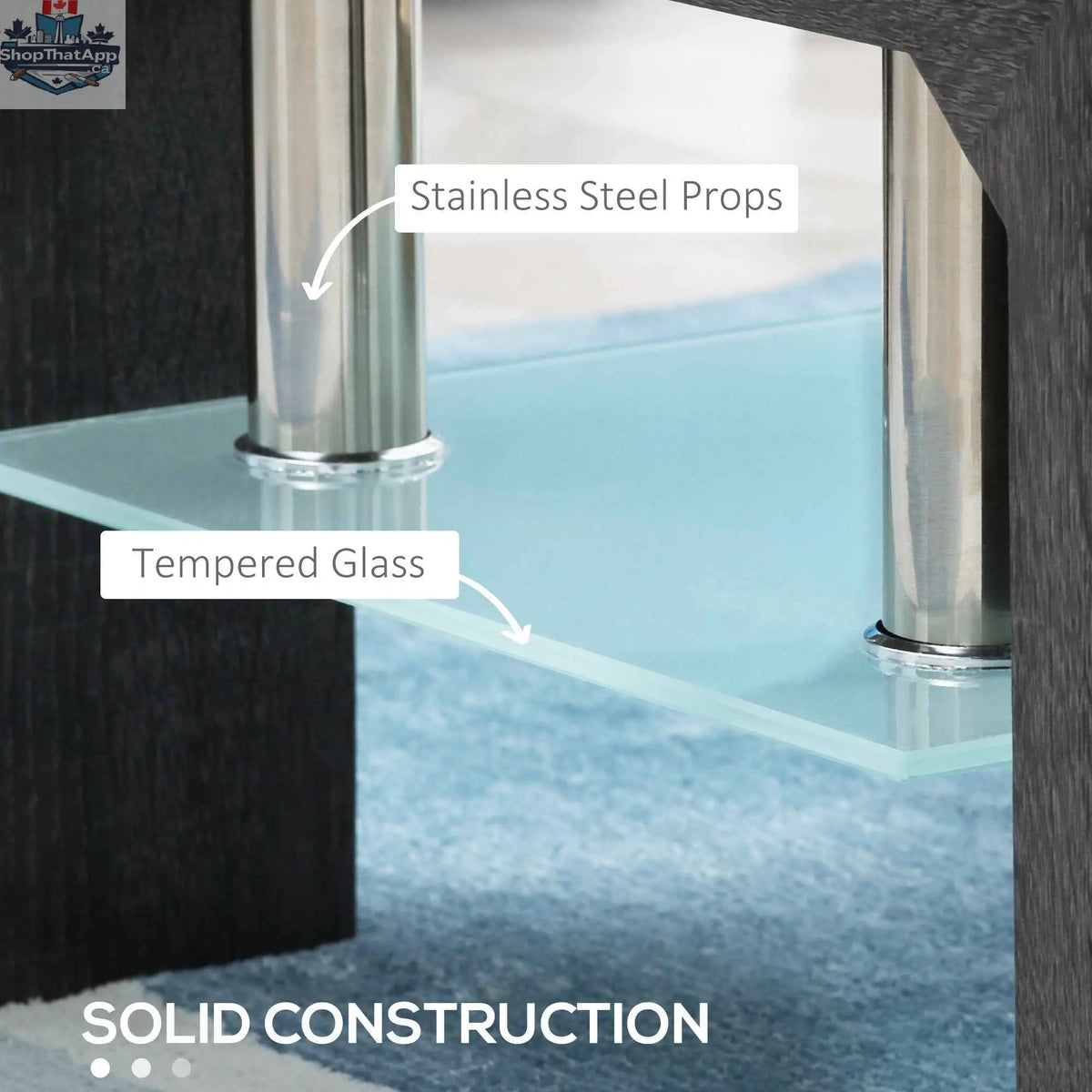 Sutton glass coffee table with grey tempered glass top and sleek metal frame by SLOTH Nation, modern furniture piece.