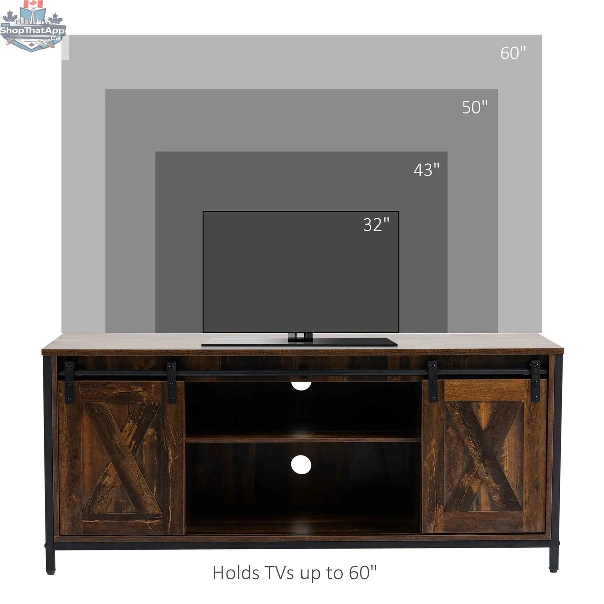 Easton industrial TV stand by SLOTH Nation for up to 60-inch TVs, featuring a sturdy design and modern living room furniture style.