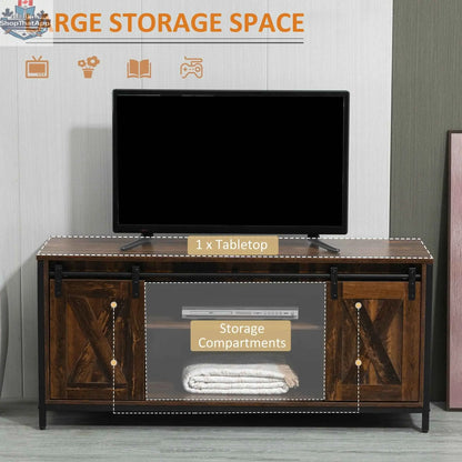 SLOTH Nation Easton industrial TV stand for up to 60-inch TVs, featuring a sturdy design and ample storage for living room setup.