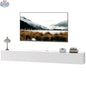 White Jesse floating TV stand with two fluted flip-down doors, suitable for TVs up to 75 inches, by SLOTH Nation.