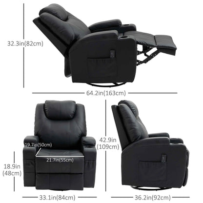 Black Brady Massage Recliner Chair by SLOTH Nation with swivel, rocker features, and 8 vibration points for home furnishings.