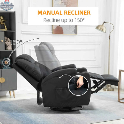 Black Brady massage recliner chair by SLOTH Nation with swivel, rocker features, and 8 vibration points for relaxation.