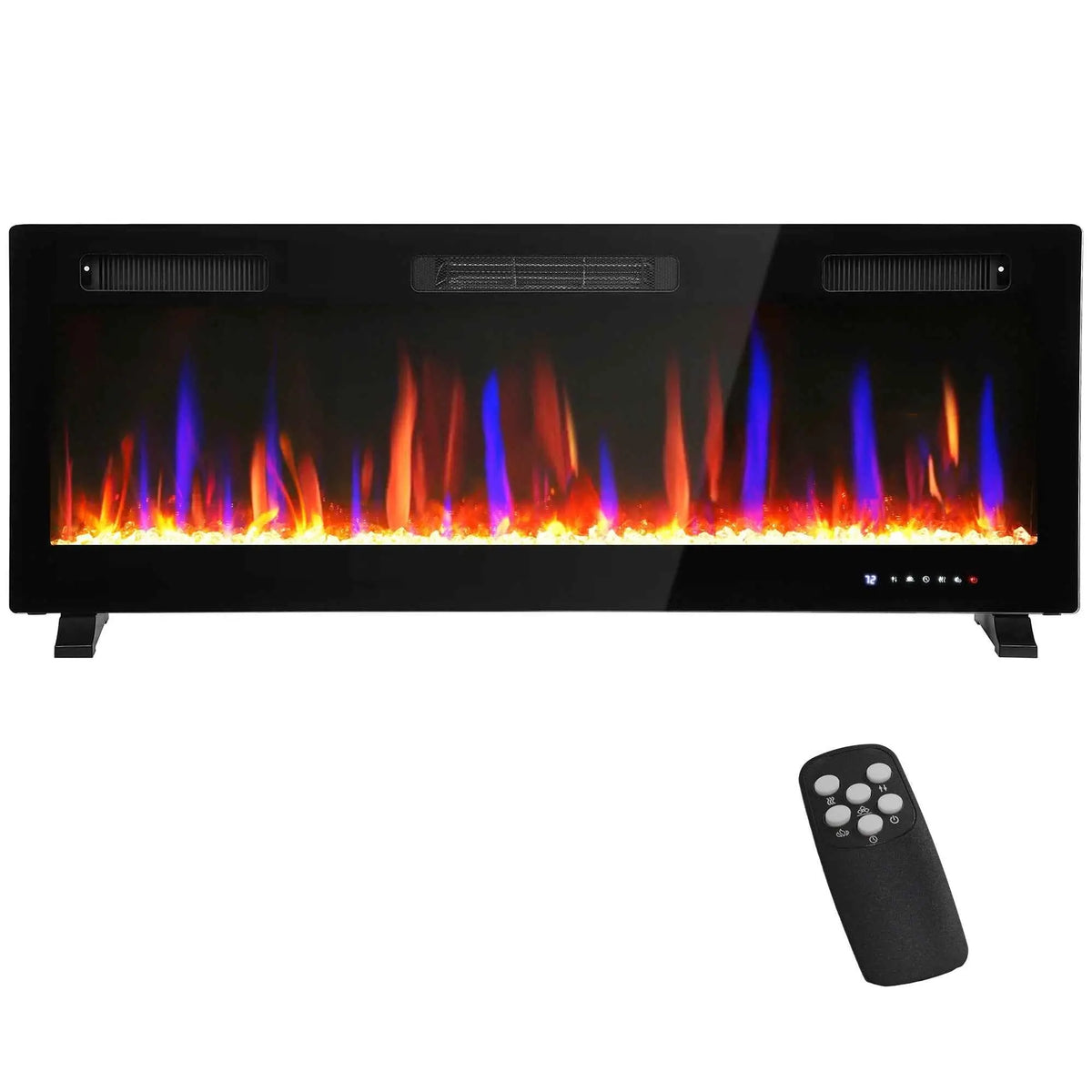 SLOTH Nation Marley electric fireplace heater, 50-inch thin design, freestanding or wall-mounted with eco mode for home décor.