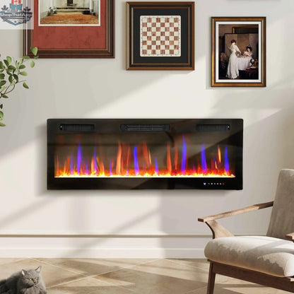 SLOTH Nation Marley electric fireplace heater 50-inch with sleek design, wall mount or freestanding, featuring eco mode for home décor.