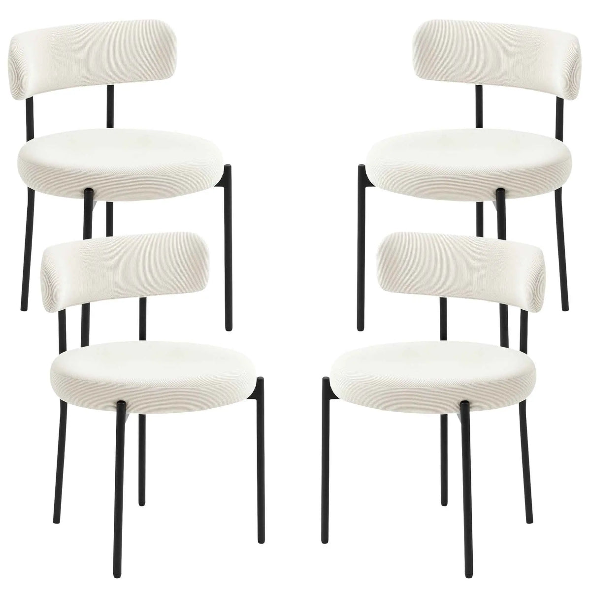 Set of four Avery Modern Dining Chairs by SLOTH Nation with beige corduroy upholstery, stylish home furnishings for dining rooms