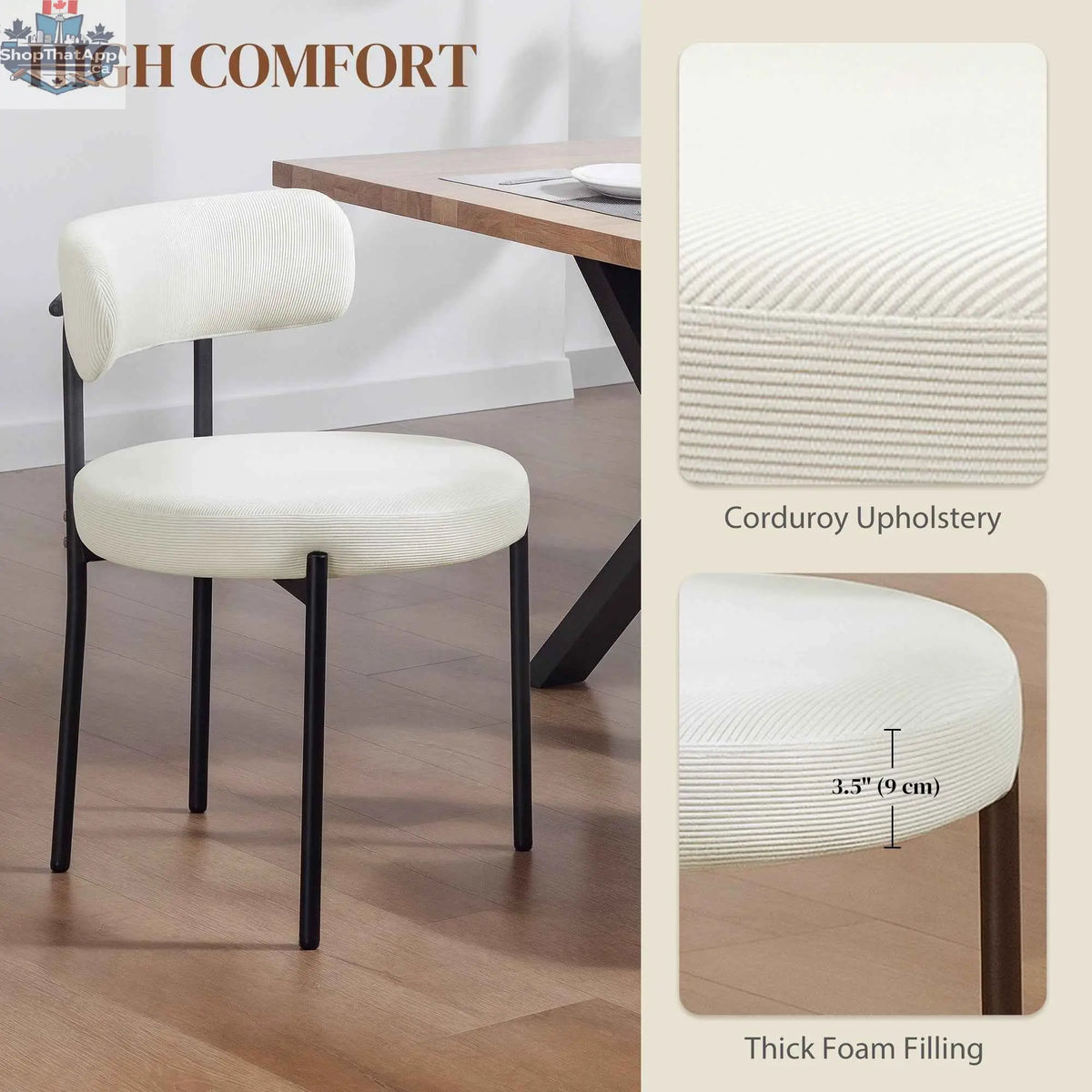 Set of four SLOTH Nation Avery modern beige dining chairs with corduroy upholstery for stylish kitchen and dining room decor