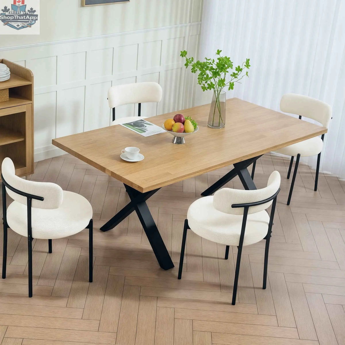 Set of four beige Avery Modern Dining Chairs from SLOTH Nation with corduroy upholstery for stylish kitchen and dining room decor.