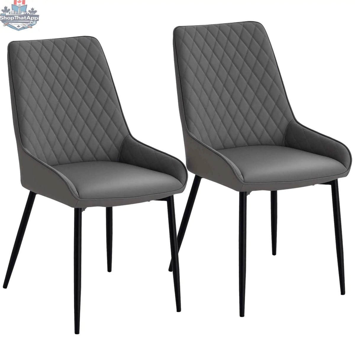 Set of two grey Blake modern dining chairs by SLOTH Nation with diamond tufting and steel legs, perfect for stylish kitchen dining.