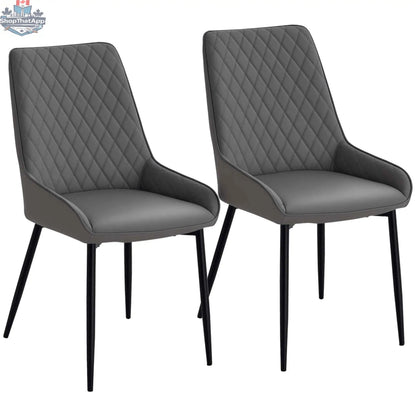 Set of two grey Blake modern dining chairs by SLOTH Nation with diamond tufting and steel legs, perfect for stylish kitchen dining.