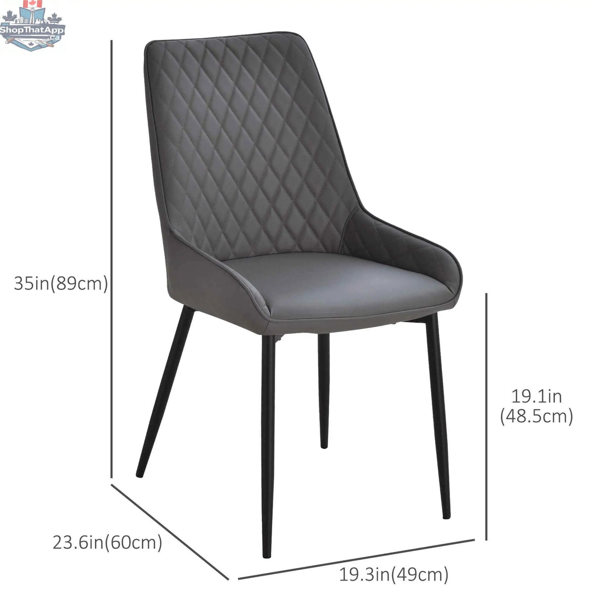 Pair of grey Blake modern dining chairs by SLOTH Nation with diamond tufting and steel legs, perfect for kitchen and dining rooms.