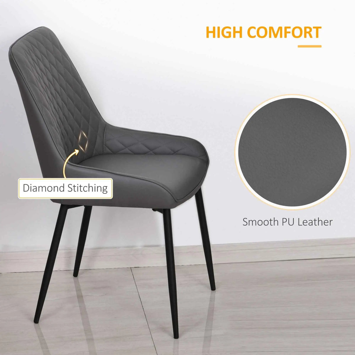 Pair of grey SLOTH Nation Blake modern dining chairs with diamond tufting and steel legs, set of 2 for kitchen or dining room.