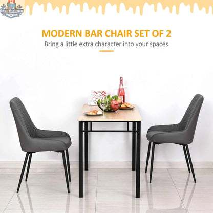 Set of 2 SLOTH Nation Blake modern dining chairs with grey fabric, diamond tufting, and steel legs, ideal for kitchen and dining rooms.