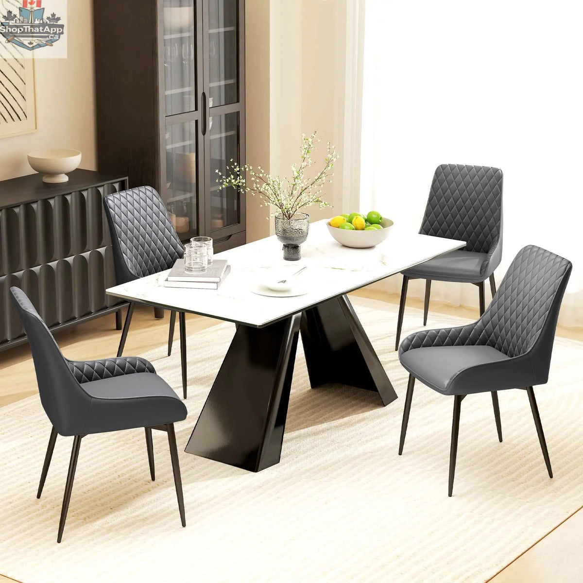 Set of two grey Blake modern dining chairs with diamond tufting and steel legs by SLOTH Nation, perfect for stylish kitchen and dining rooms.