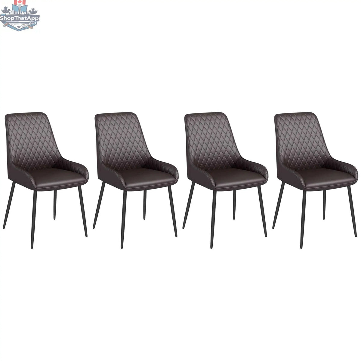 Set of four SLOTH Nation Blake vegan leather dining chairs with modern brown finish and diamond tufting for kitchen and dining room.