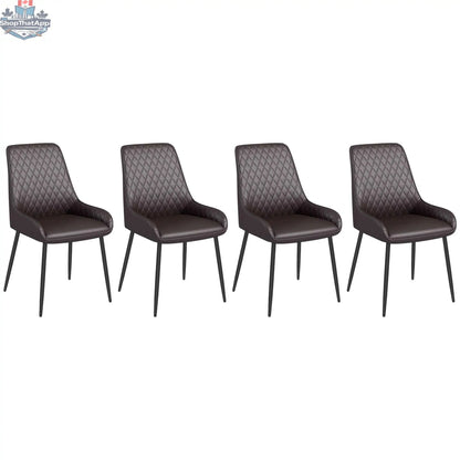 Set of four SLOTH Nation Blake vegan leather dining chairs with modern brown finish and diamond tufting for kitchen and dining room.