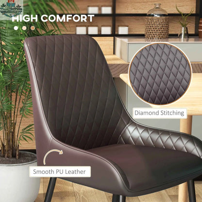 Set of four SLOTH Nation Blake vegan leather dining chairs with modern brown finish and diamond tufting for kitchen or dining room.