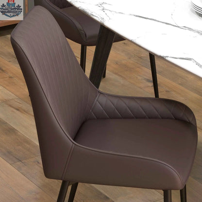 Set of four SLOTH Nation Blake vegan leather dining chairs with modern brown finish and diamond tufting for stylish kitchen seating.