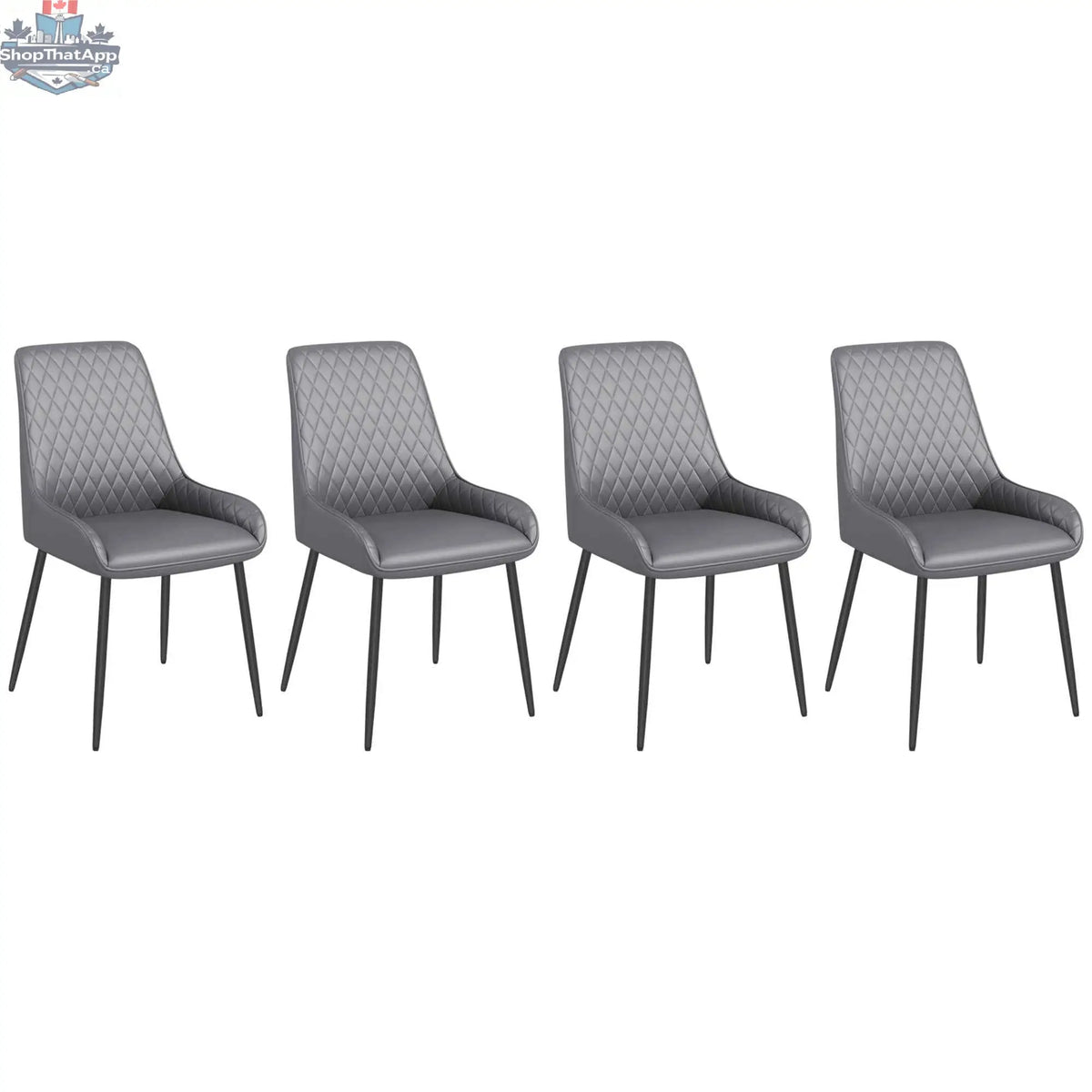 Set of four Blake vegan leather dining chairs by SLOTH Nation featuring grey color and diamond tufting for stylish kitchen seating.