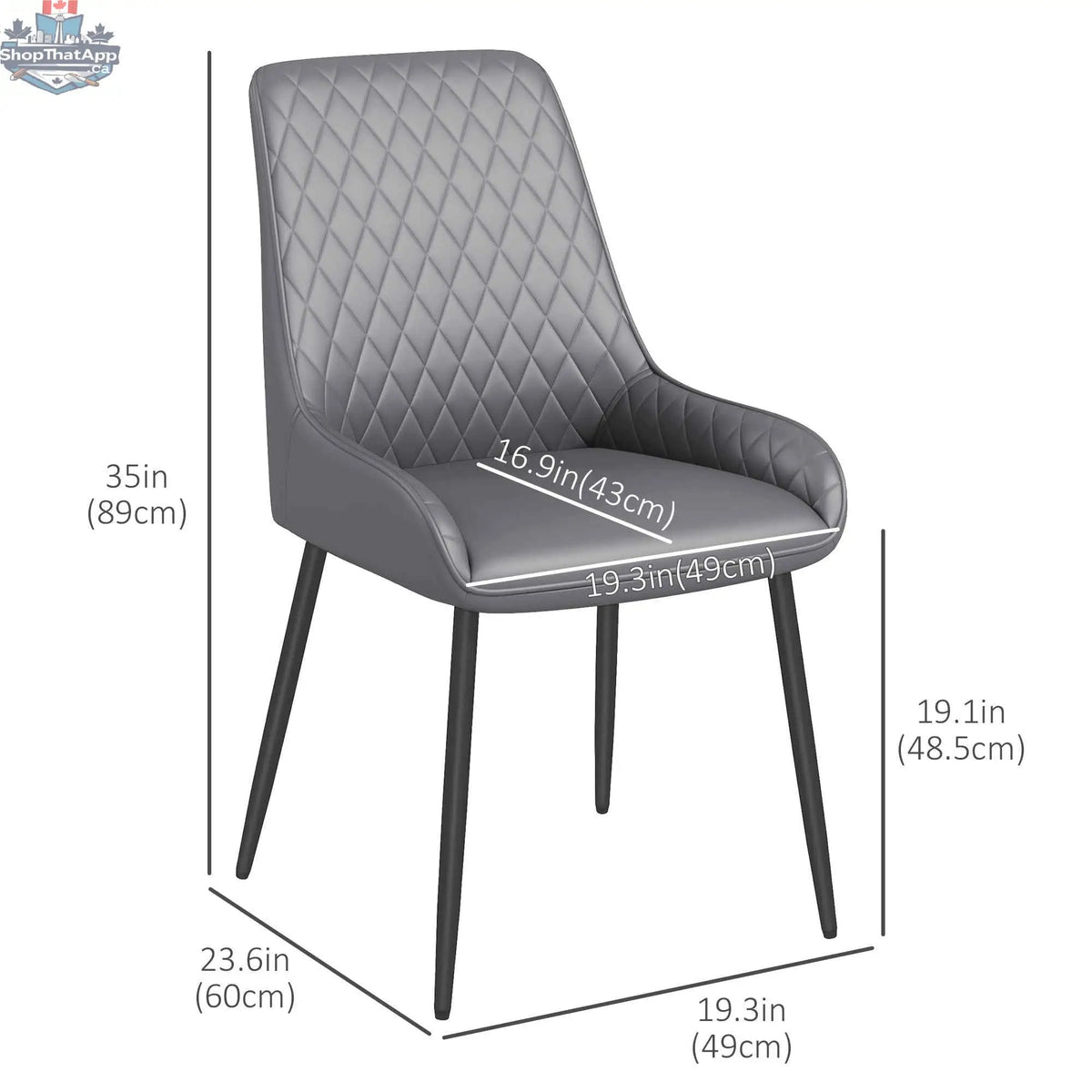 Set of four grey Blake vegan leather dining chairs with diamond tufting from SLOTH Nation for stylish kitchen and dining room decor.