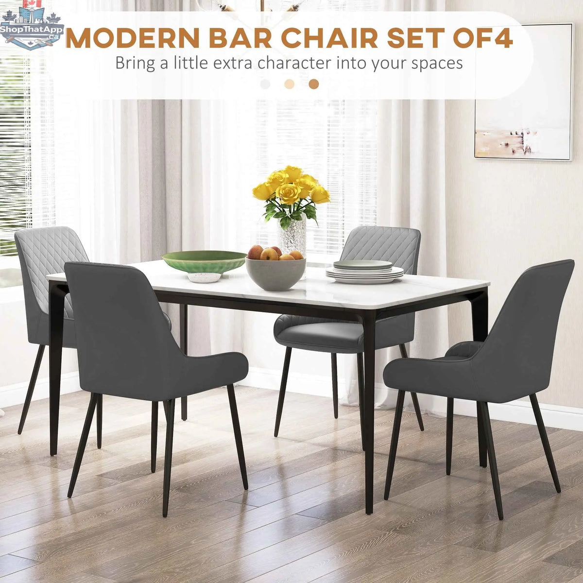 Set of four grey Blake vegan leather dining chairs with diamond tufting from SLOTH Nation, stylish kitchen and dining furniture.